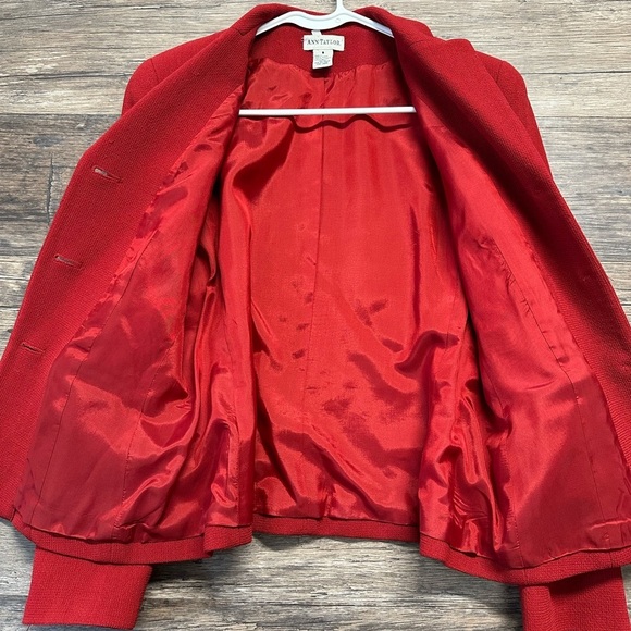 Ann Taylor Red Blazer Textured Wool Blend Womens 8 - Picture 4 of 9